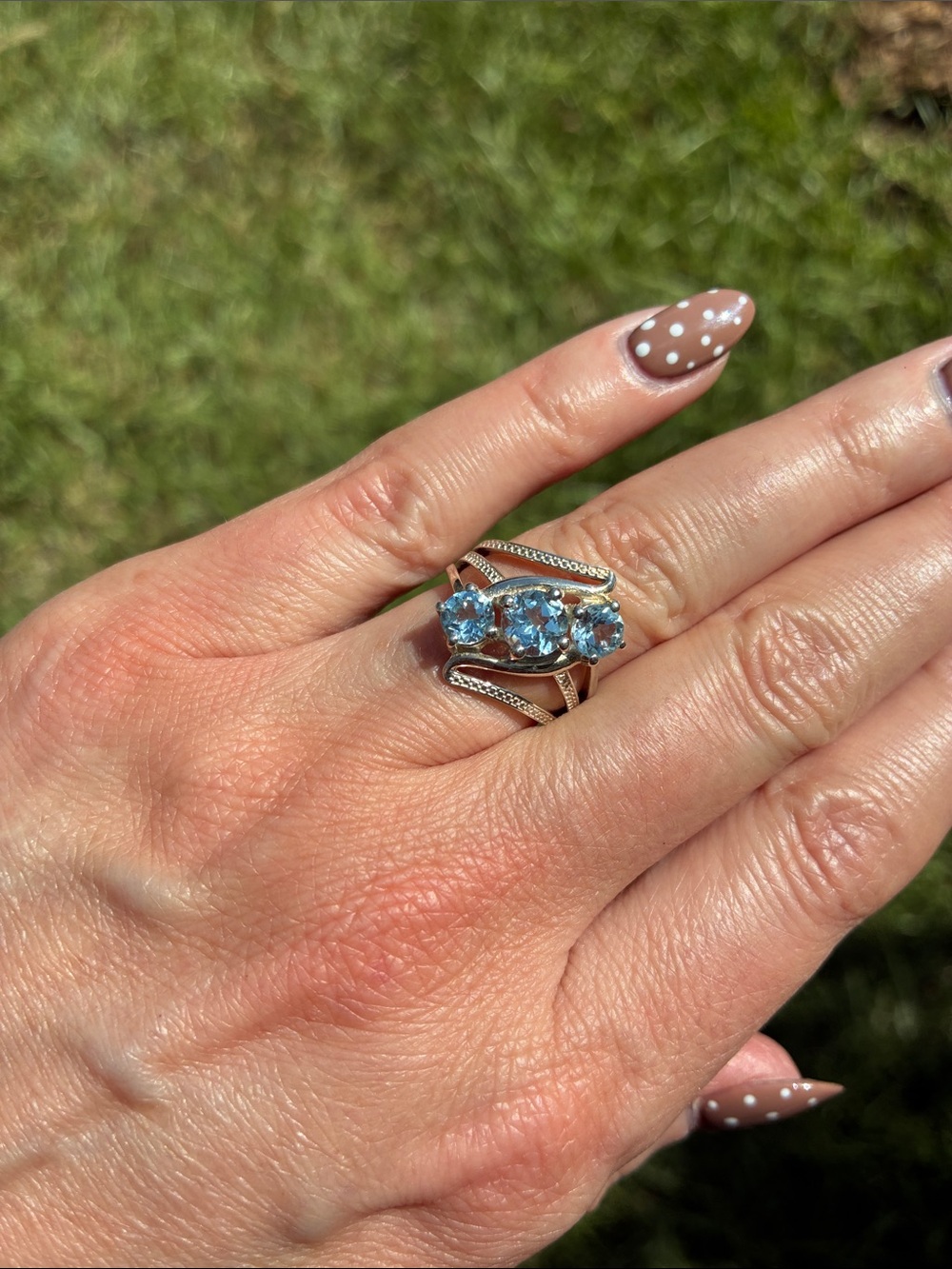 Elegant Blue Topaz Three-Stone Ring in 925 Sterling Silver